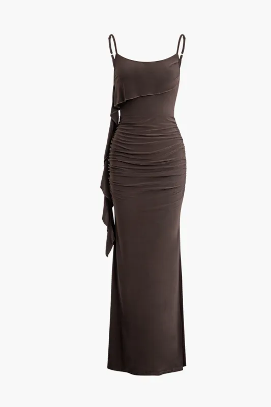 Solid Frynse Rygløs Slip Slit Maxikjole sold by Micas