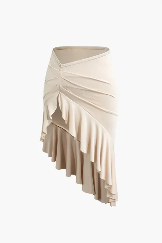 Solid Asymmetrical Ruffle Skirt sold by Micas