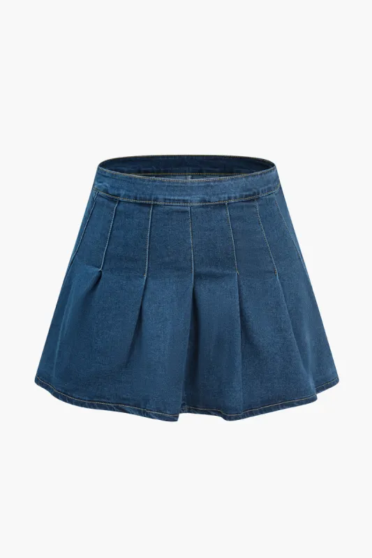 Plus Size Solid Denim Pleated Mini Dress sold by Micas