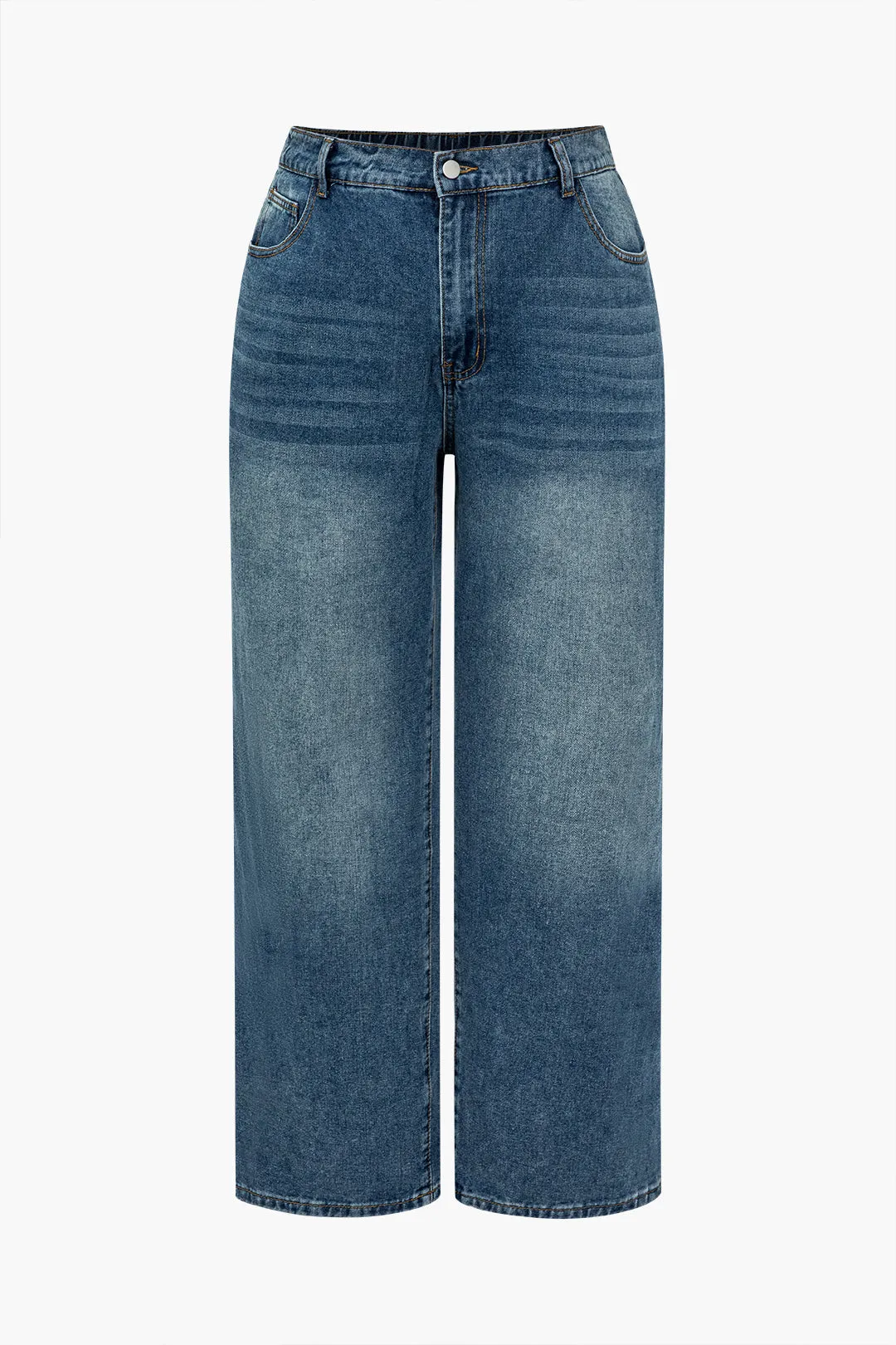 Plus Size Button Zipper High Waist Straight Leg Jeans sold by Micas