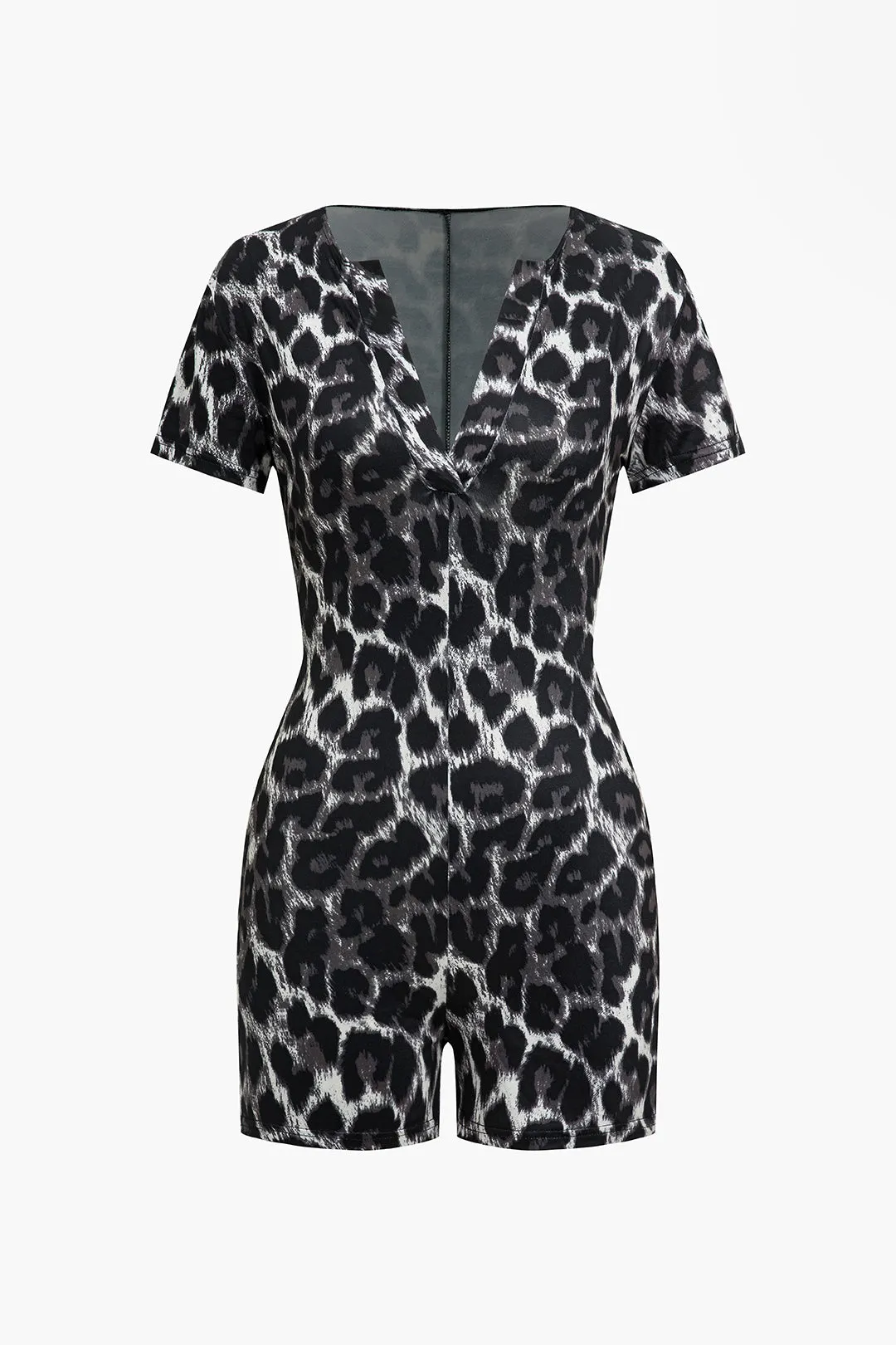Leopard Print Short Sleeve V-Neck Romper sold by Micas