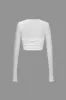 Solid Ruched Twist Knot Langærmet Top Og Nederdel Sæt sold by Micas