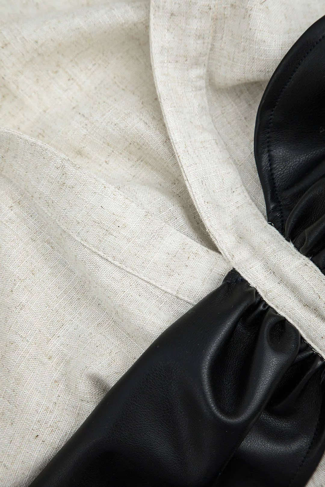 Color Block imiteret læder Linen Ruched langærmet skjorte sold by Micas product image thumbnail 4