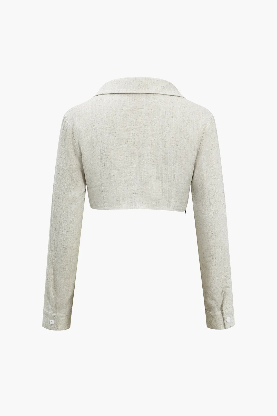 Color Block imiteret læder Linen Ruched langærmet skjorte sold by Micas product image thumbnail 2