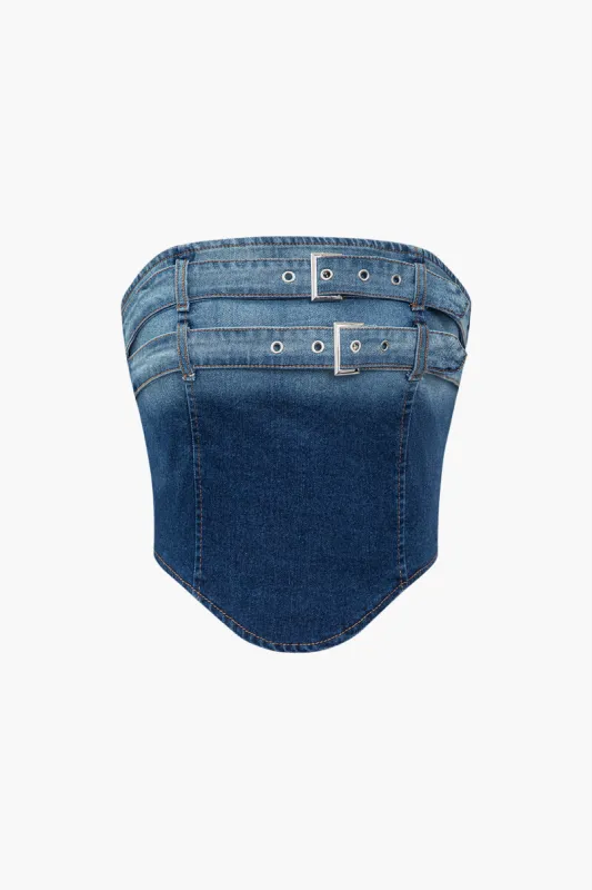 Ombre denim dobbelt bæltør top sold by Micas