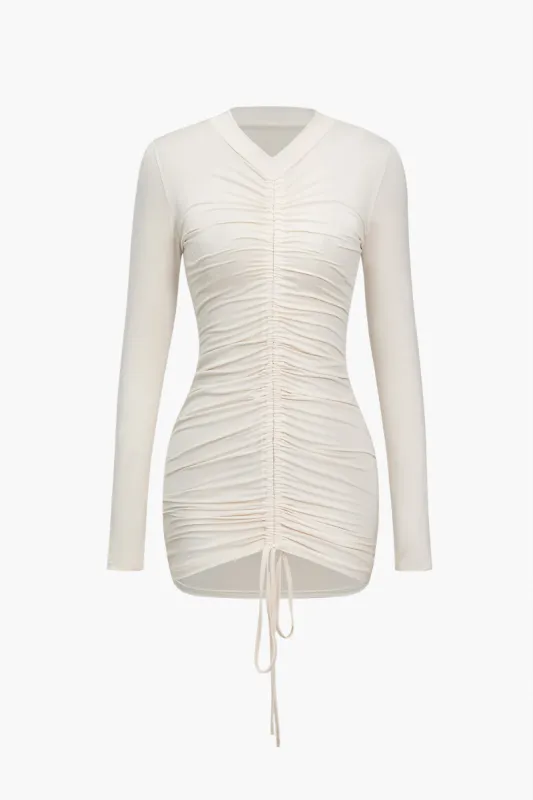 Solid Drawstring Long Sleeve Mini Dress sold by Micas