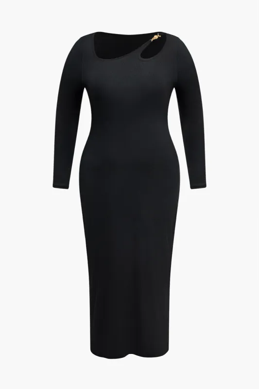Plus Size Solid Cut Out Chain Maxi Dress sold by Micas