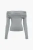 Solid ruched off-skulder langærmet top sold by Micas