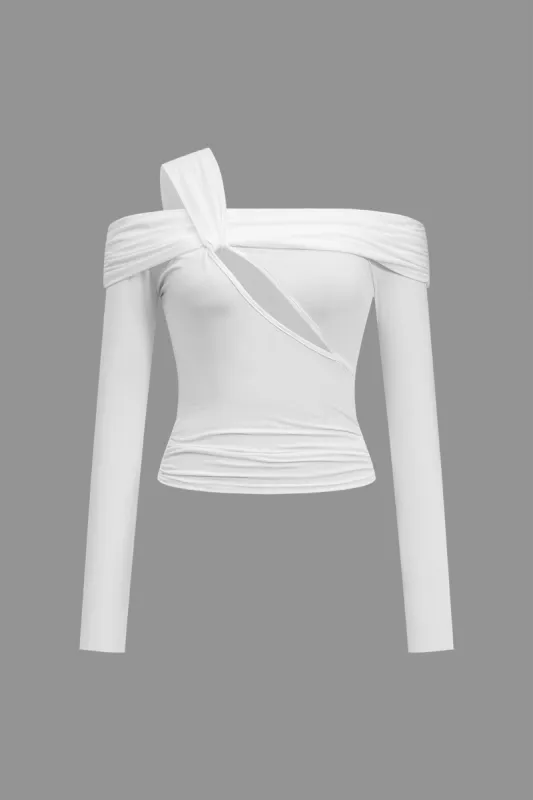 Solid Cut Out Ruched Long-Sleeve Top sold by Micas