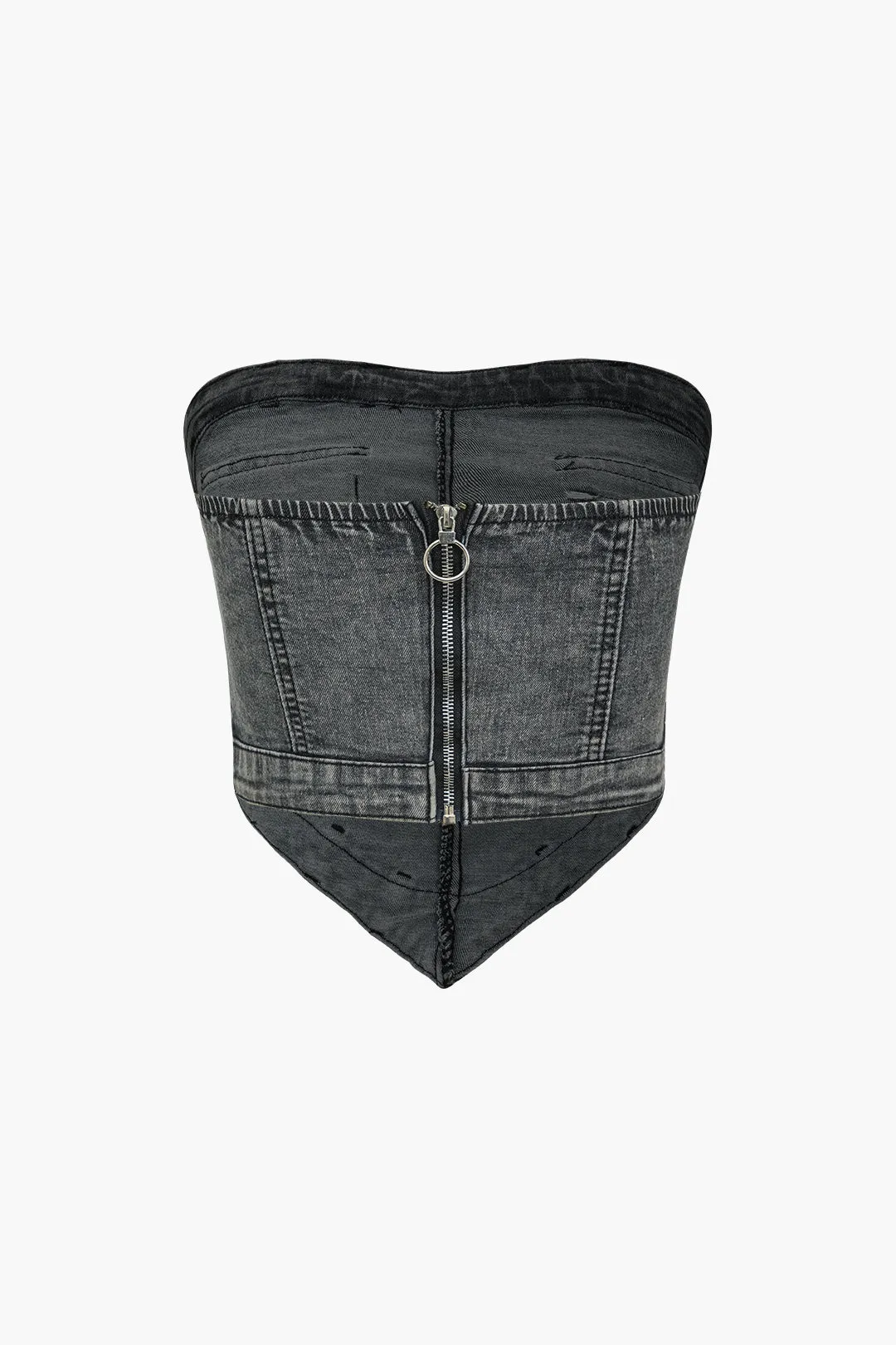 Solid Washed Pocket Denim Tube Top And Shorts Set sold by Micas product image thumbnail 4