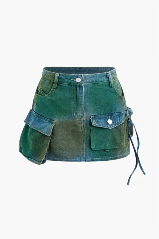 Distressed Denim Big Pocket Mini Skirt sold by Micas