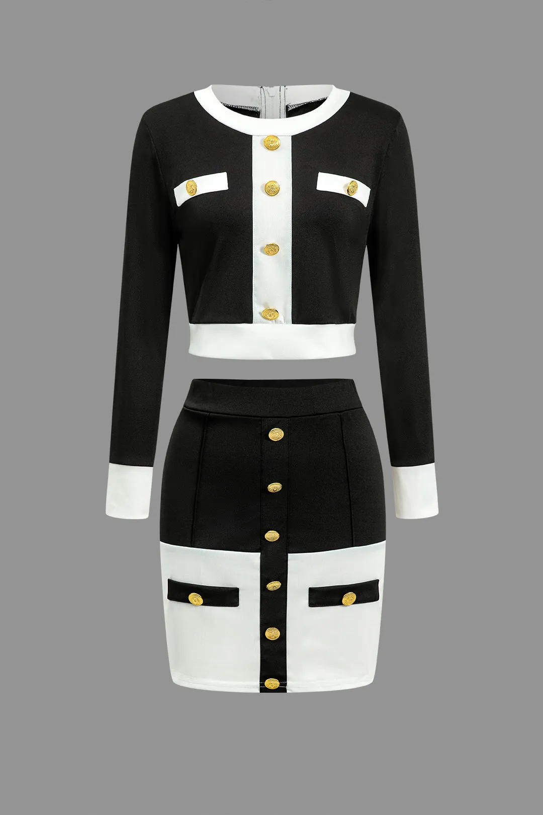 Farveblok knap lommenederdel sæt sold by Micas