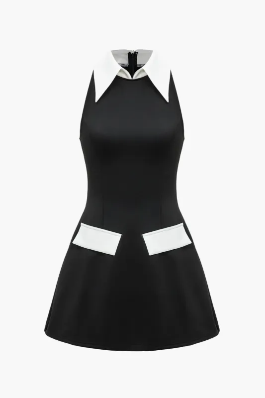 Kontrast slank minikjole med falsk lomme made by Micas