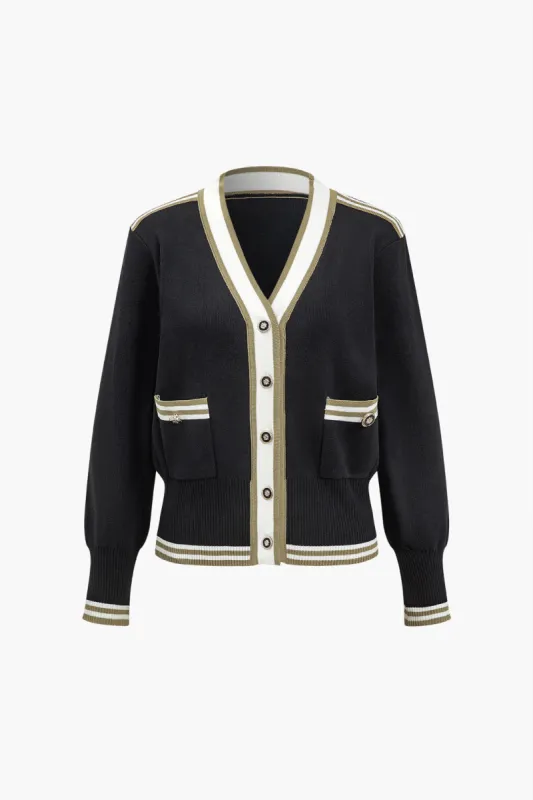 Contrast Knit Button Pocket Cardigan sold by Micas