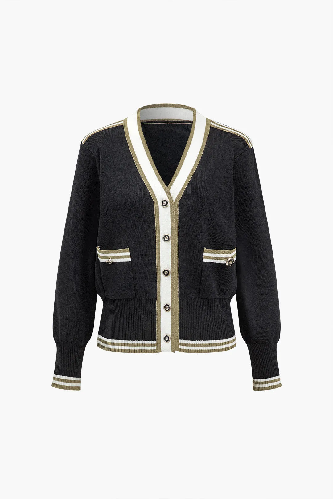 Contrast Knit Button Pocket Cardigan sold by Micas