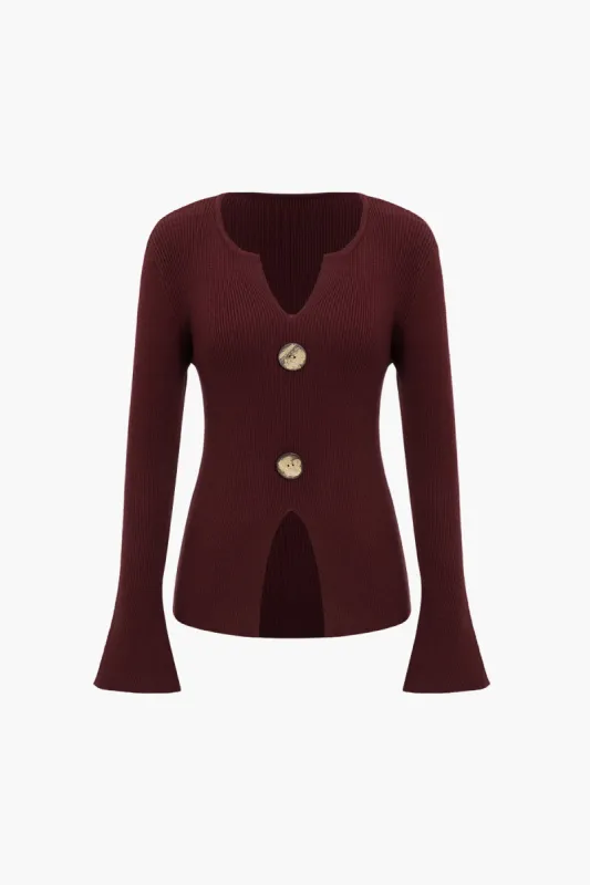 Solid Knit V-Neck Long-Sleeve Top sold by Micas