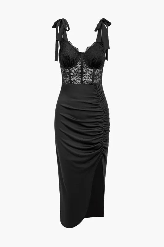 Solid blonde slids knudet gennemsigtig bustier midikjole sold by Micas