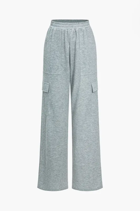 Solid Pocket Detail Wide Leg Trousers sold by Micas