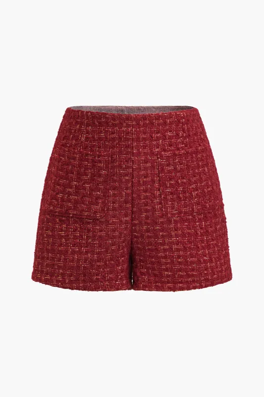 Solid Tweed Pocket Decoration Shorts sold by Micas