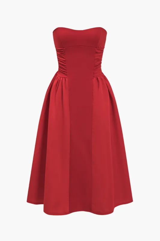 Solid Ruched Strapless Maxi Dress sold by Micas