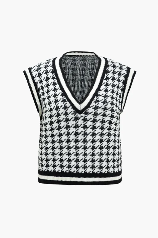 Plus Size Houndstooth Print Knit Vest sold by Micas