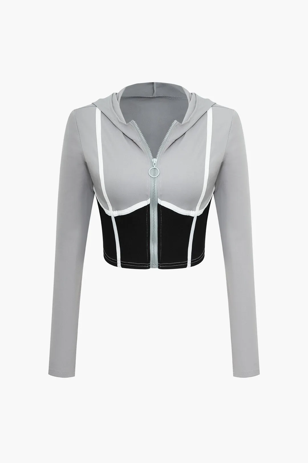 Colorblock Zip-Up Crop-jakke med hætte og leggings med høj talje sold by Micas product image thumbnail 2