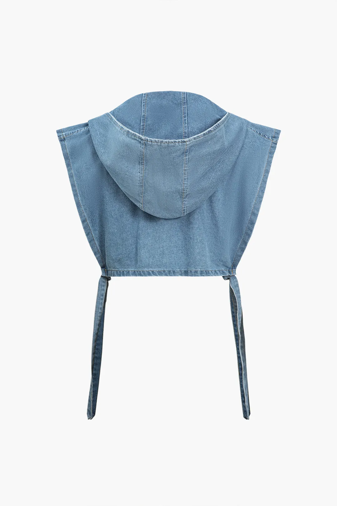 Solid Denim Hooded Pocket Zipper Tie-Up Vest sold by Micas product image thumbnail 2
