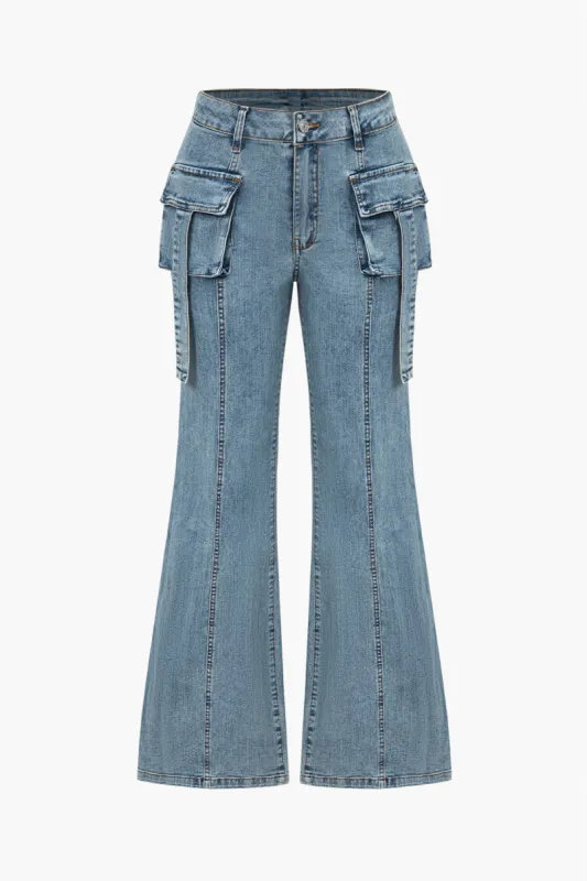 Solid denim lomme høje talje jeans sold by Micas