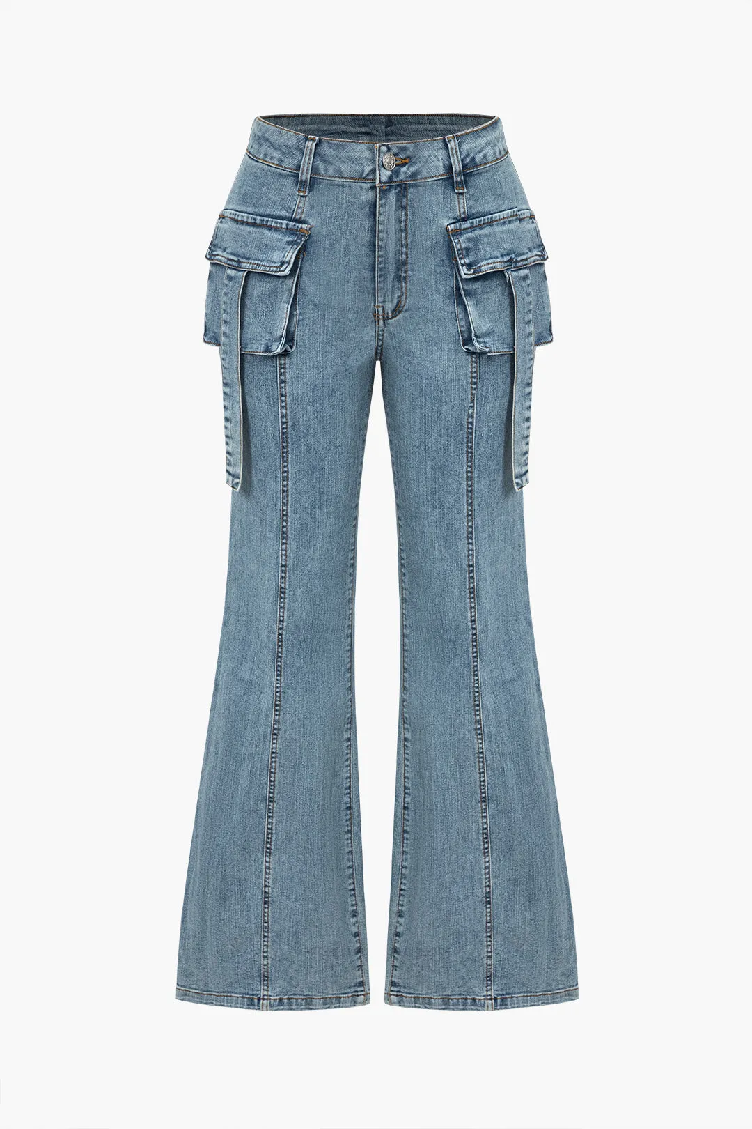 Solid denim lomme høje talje jeans sold by Micas