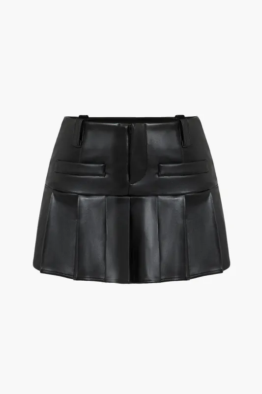 Solid Faux Leather Pleated Retro Skirt sold by Micas