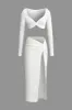 Solid Twist Top And Asymmetrical Ruched Skirt Set sold by Micas