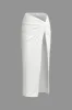 Solid Twist Top And Asymmetrical Ruched Skirt Set sold by Micas