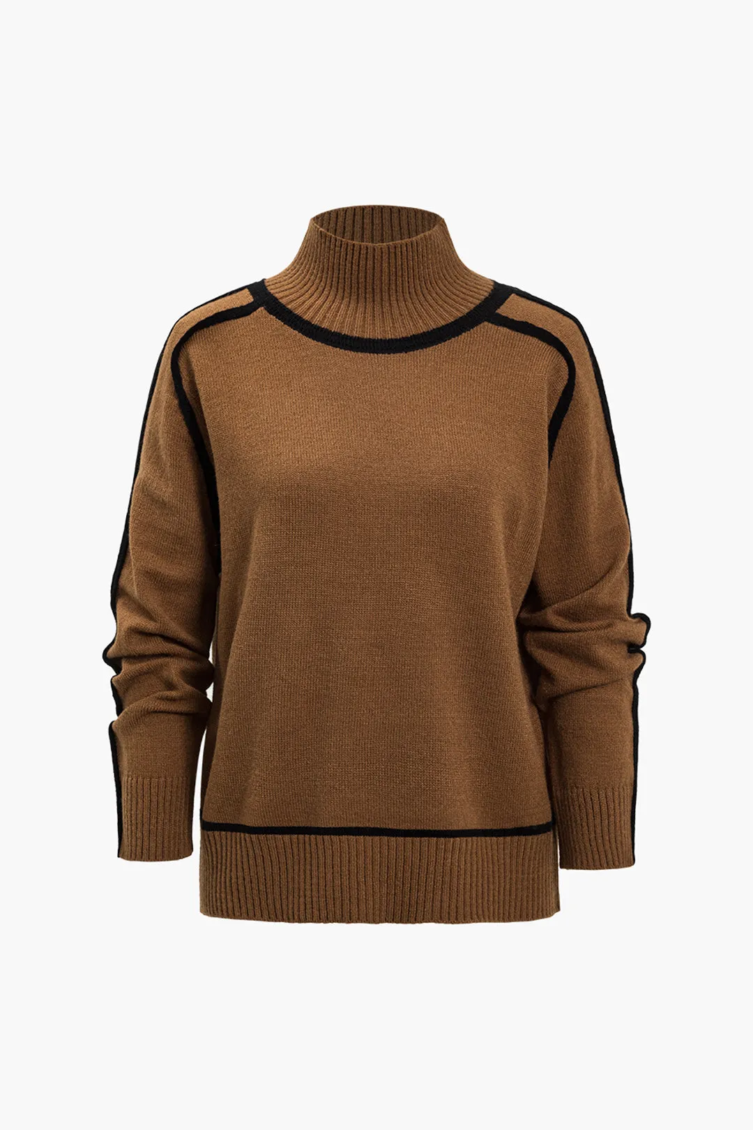Knit Contrast Binding High Neck Long-Sleeve Top sold by Micas product image thumbnail 2