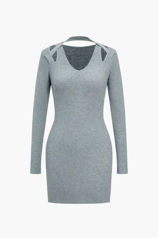 Solid sweater halter hals krydset udskåret kjole sold by Micas