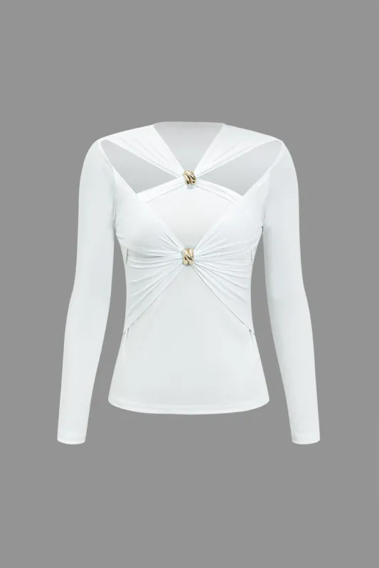 Solid Cut Out Long-Sleeve Top sold by Micas