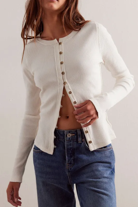 Solid Button Long-Sleeve Top sold by Micas