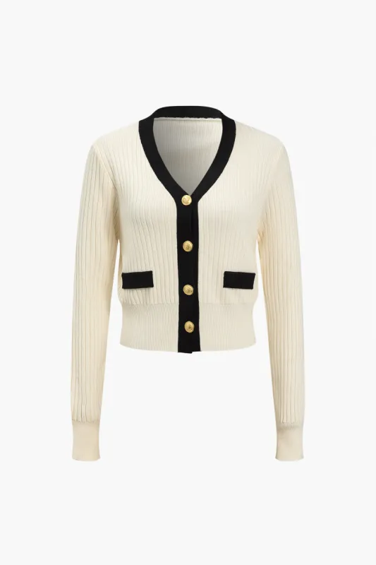 Button Color Block Sweater Langærmet Top sold by Micas