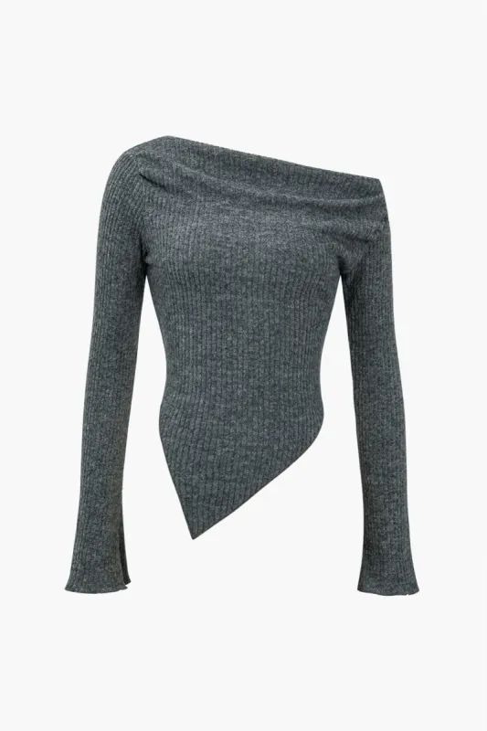 Solid Knit  Asymmetrical Long-Sleeve Top sold by Micas