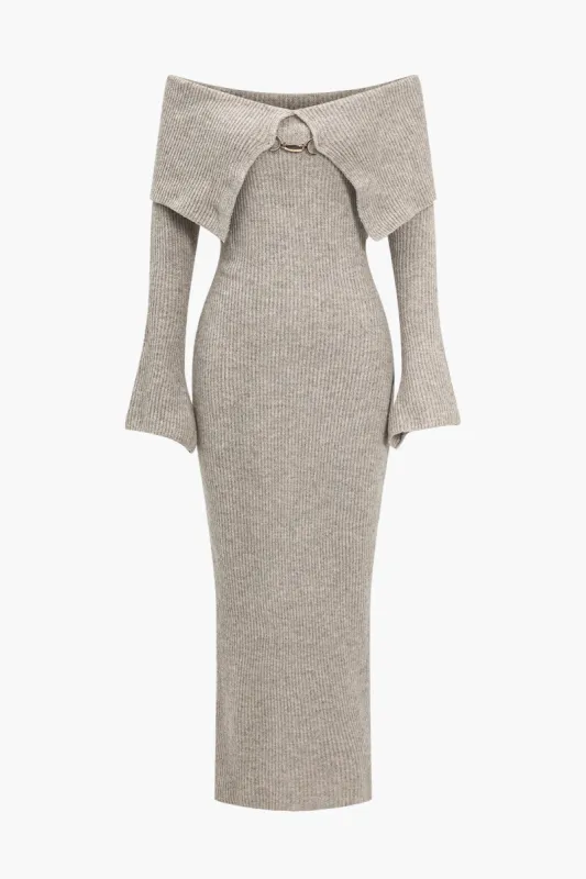 Solid Knit Bell Sleeves Off Shoulder Maxikjole sold by Micas