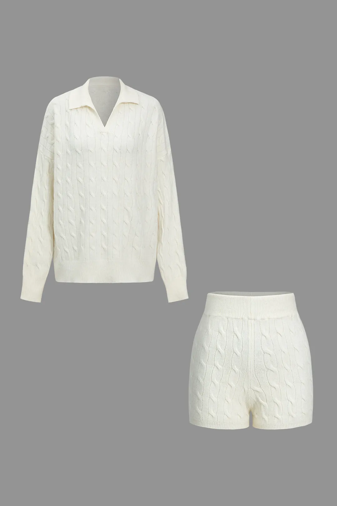 Grundlæggende solid sweater krave strik top og shorts sæt sold by Micas