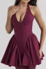 Solid Halter V-hals Ruched Mini Kjole sold by Micas