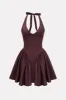 Solid Halter V-hals Ruched Mini Kjole sold by Micas