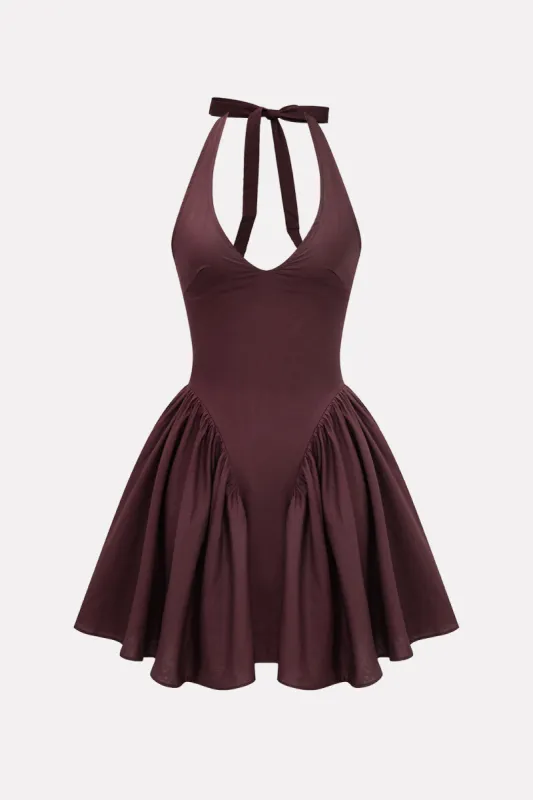 Solid Halter V-hals Ruched Mini Kjole sold by Micas