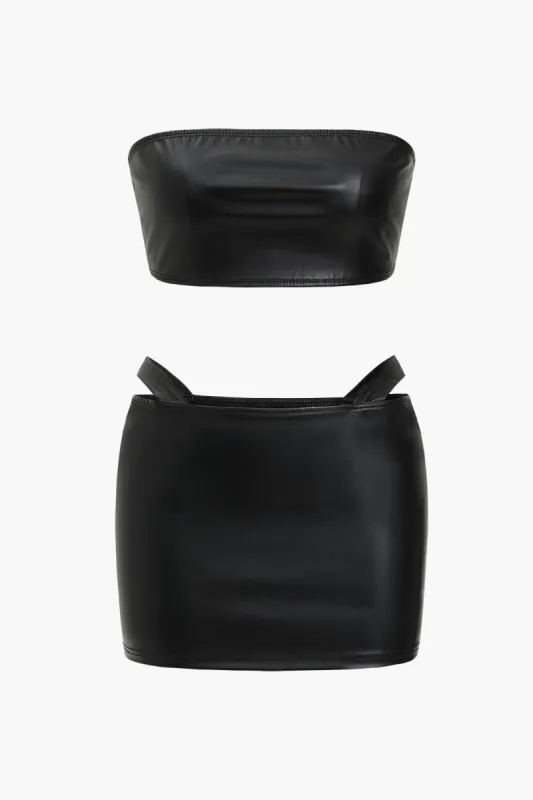 Faux læderrør top og mini nederdel sæt sold by Micas