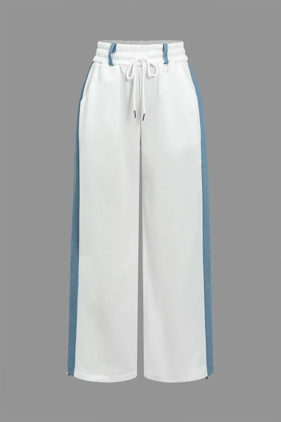 Color Block Denim Patchwork Hætte lynlåsjakke og bukser sæt sold by Micas product image thumbnail 4