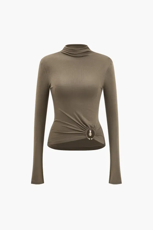 Solid Ruched Ring Long-Sleeve Top sold by Micas