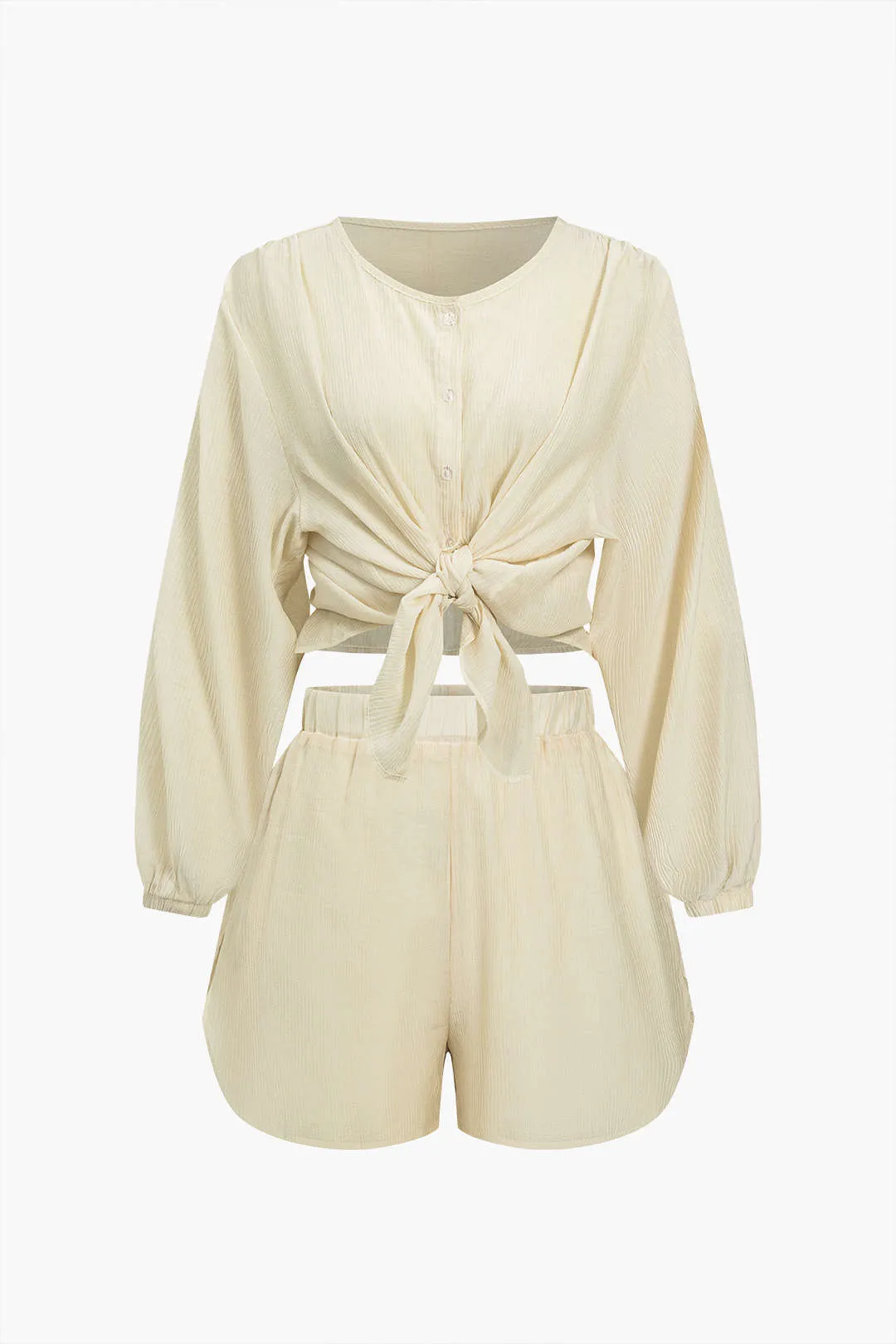 Solid knude -shirt og shirred linning shorts sæt sold by Micas product image thumbnail 2