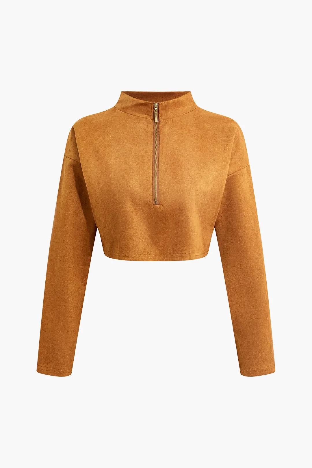 Solid Zipper Long Sleeve Crop Top And Shorts Two-Piece Set sold by Micas product image thumbnail 3