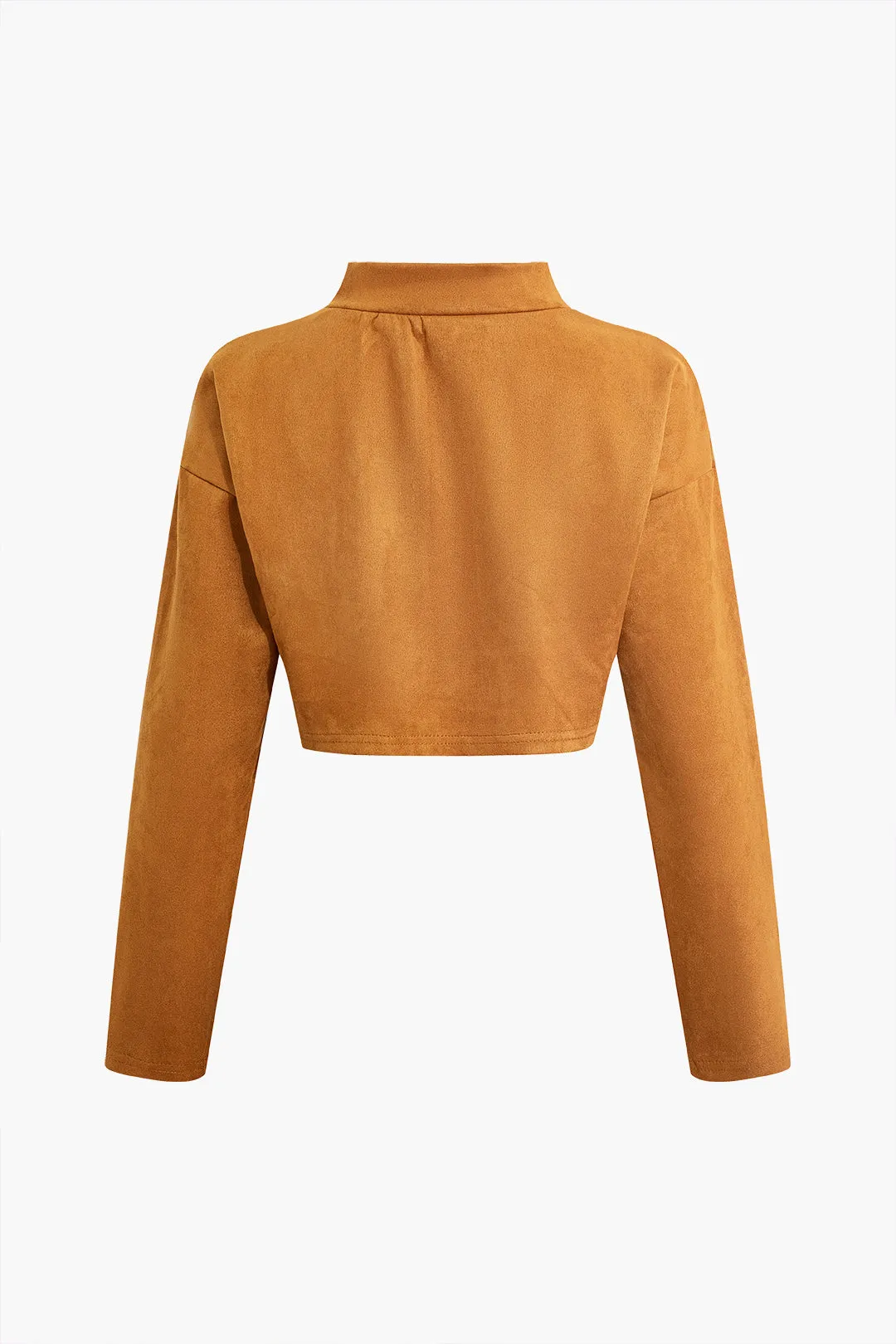 Solid Zipper Long Sleeve Crop Top And Shorts Two-Piece Set sold by Micas product image thumbnail 5