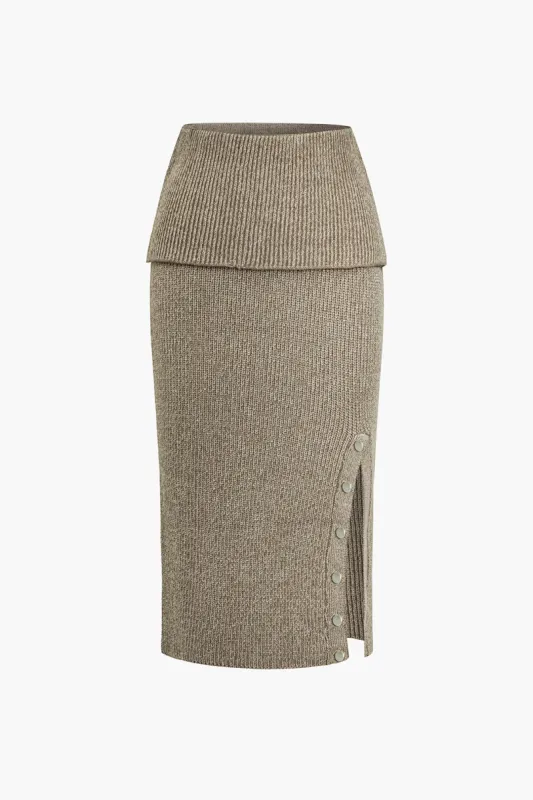 Solid Sweater Button Asymmetrical Skirt sold by Micas
